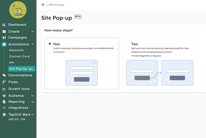 New Two Step Pop-Up Option