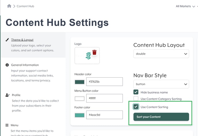 content sorting eneabled